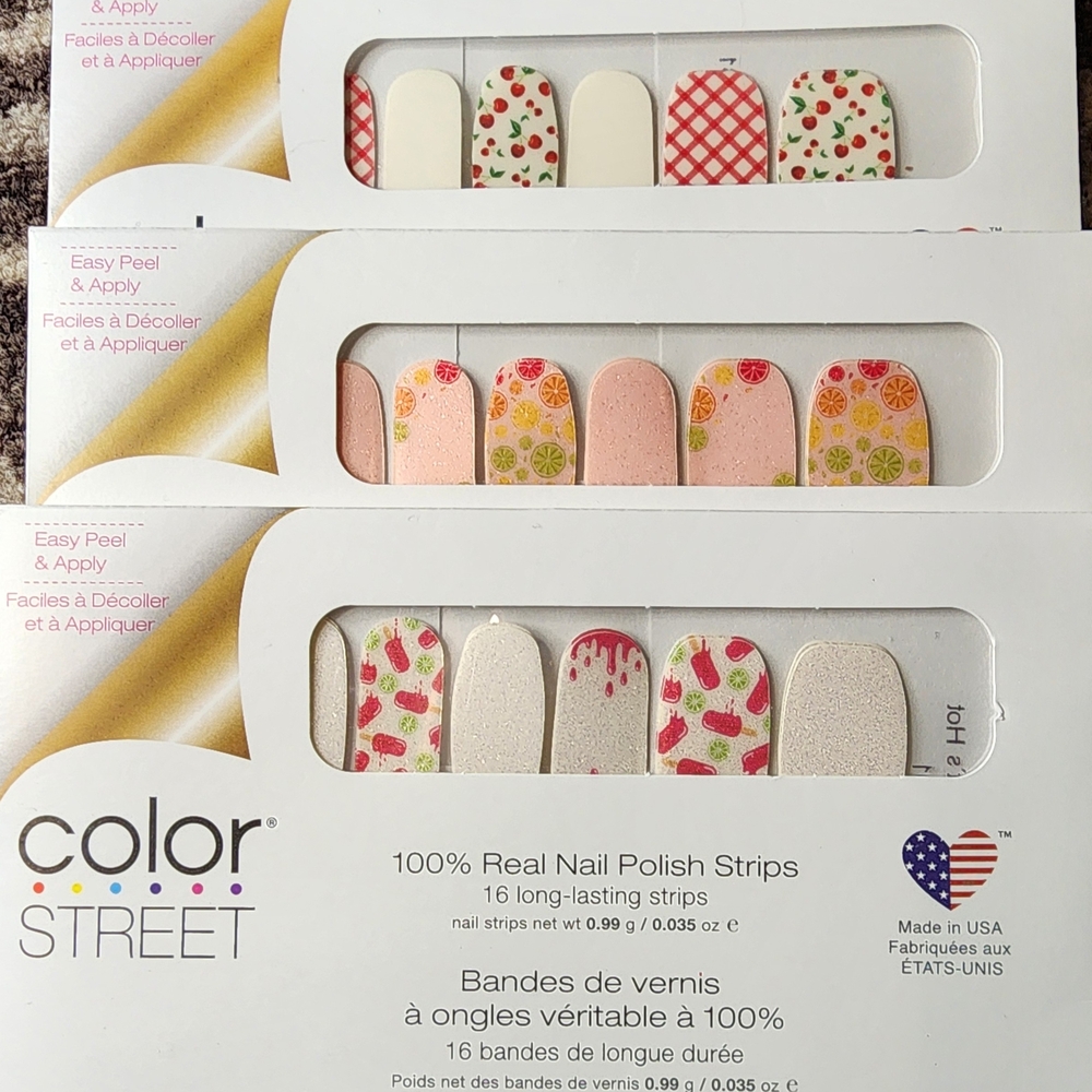 Color Street Nail Polish Strips - Red, Pink, and Cream Delight